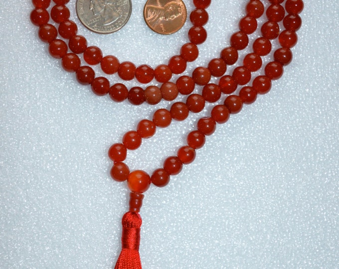 Red Carnelian Handmade Mala Beads Necklace - Blessed & Energized Karma Nirvana Meditation 6mm 108 Prayer Beads Mala For Awakening Chakra