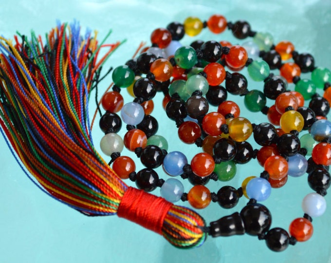 7 Chakra Mala Beads Necklace 9 Planets Navratan Hand Knotted 108 Prayer Beads For Awakening Kundalini