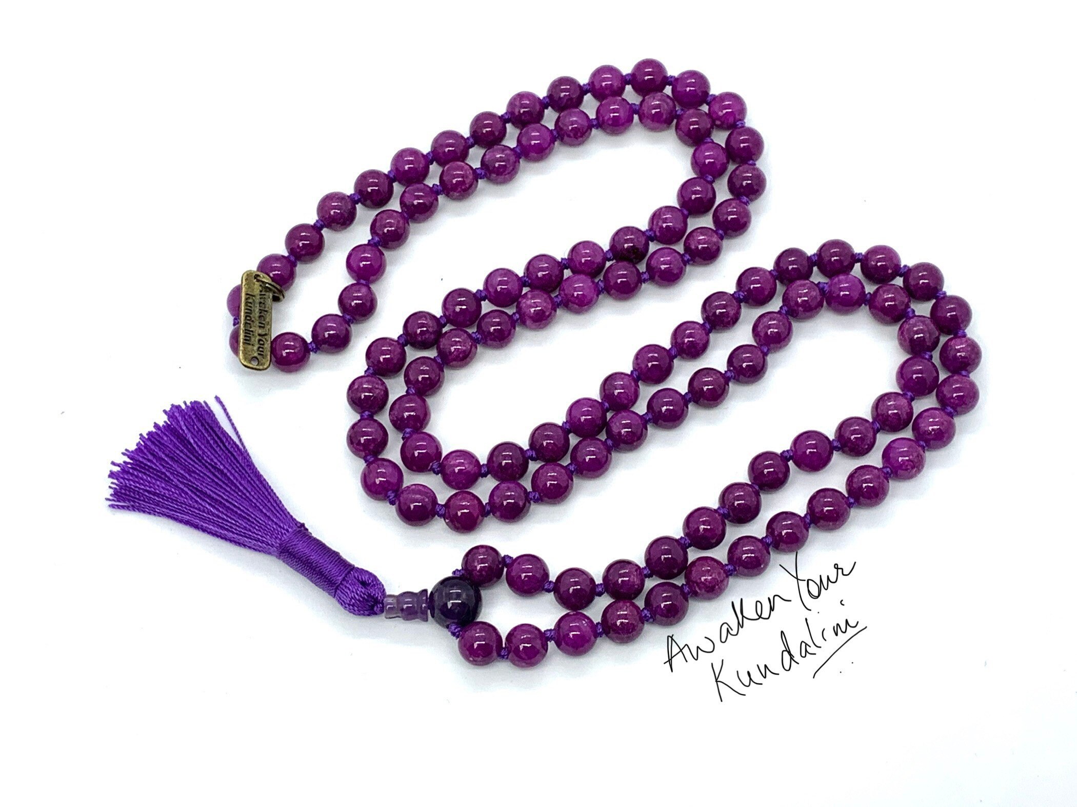Mala Bead Necklace 108 Prayer Bead Necklace Purple Jade Etsy