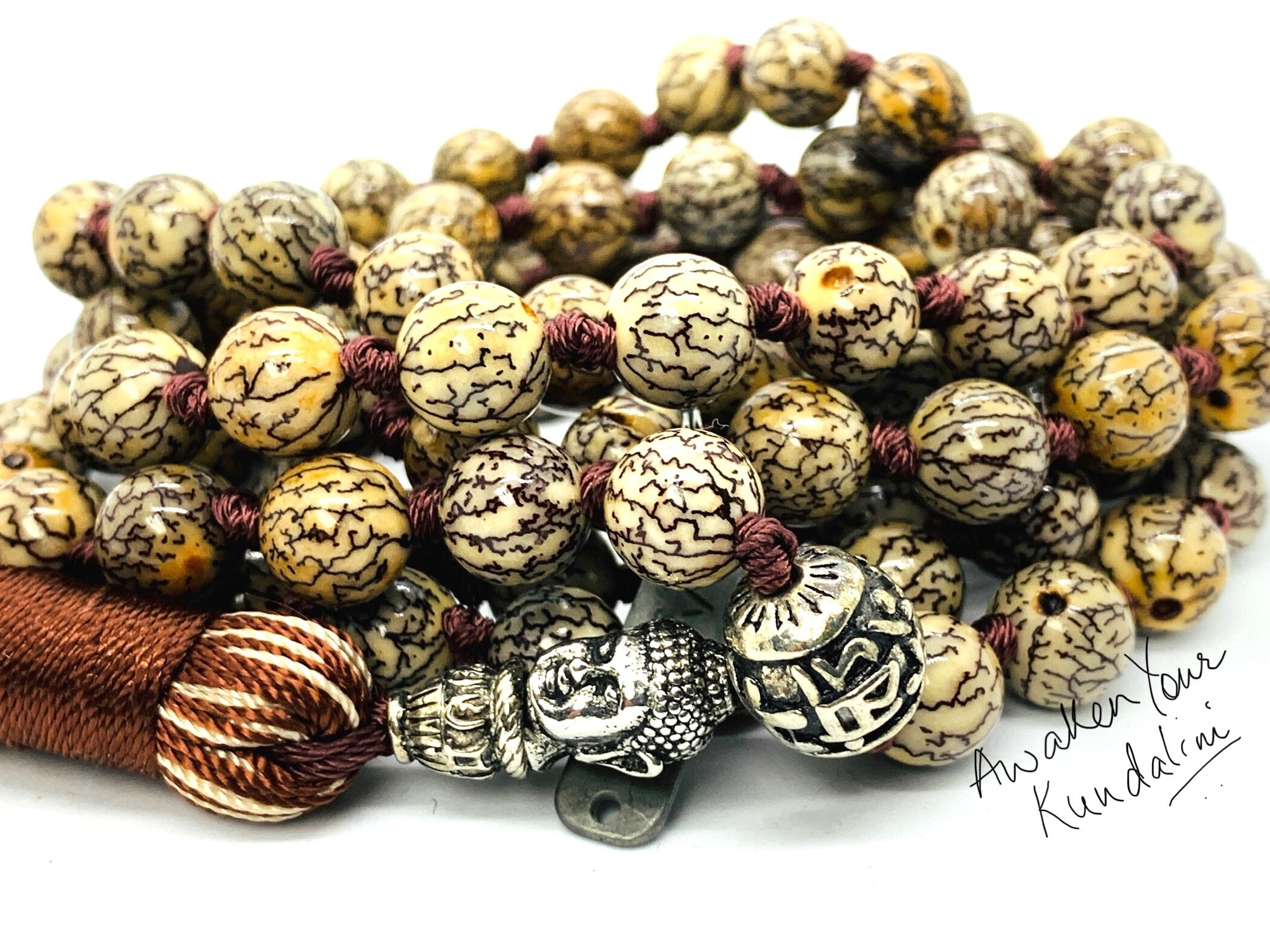 Rare 8mm Bodhi Buddha Prayer Beads Hand Knotted Mala Necklace Etsy