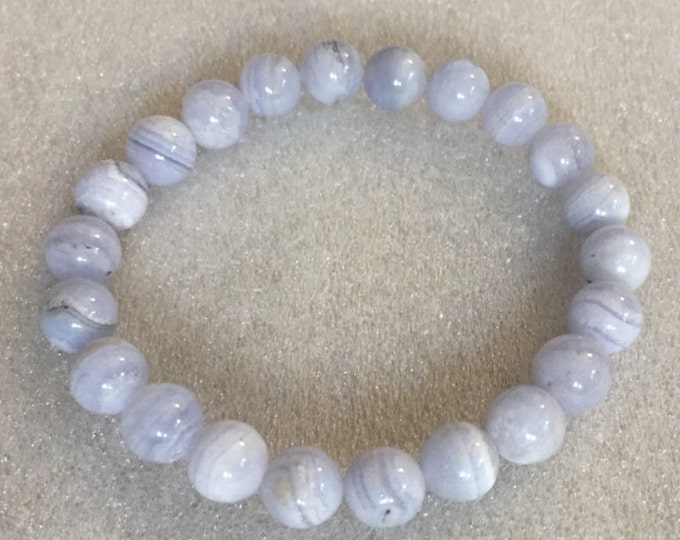 Crazy Blue Lace Agate Bracelet (8mm Beads)/Wisdom, Inner Vision, Recovery, Addictions, Spiritual, Calming, Happiness