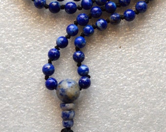 108 Beads Healing Mala Necklace, Blue Lapis Lazuli 7 Chakra Tassel Necklace, Meditation Spiritual Protection,Natural Stone Mala Prayer Beads