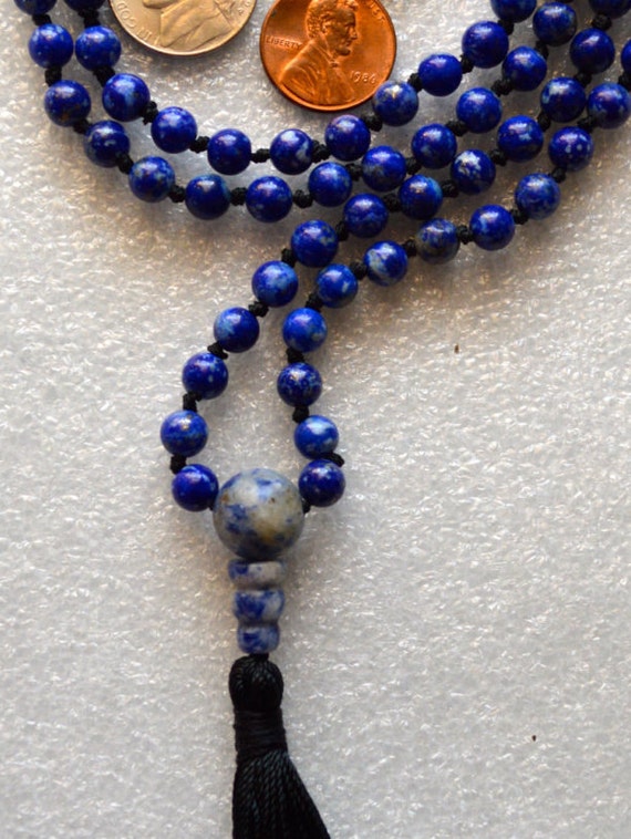 Lapis Lazuli Stone 108 Mala Beads Necklace Bracelet-Balancing Healing Calming Bracelet-Spiritual Protection Meditation Anxiety Relief Gift