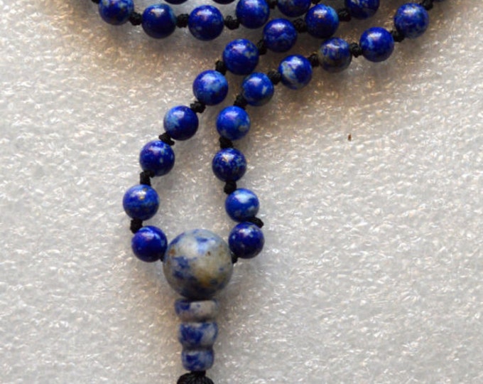 108 Beads Healing Mala Necklace, 7 Chakra, Lapis Lazuli Tassel Necklace, Meditation Spiritual Protection, Natural Stone Mala Prayer Beads