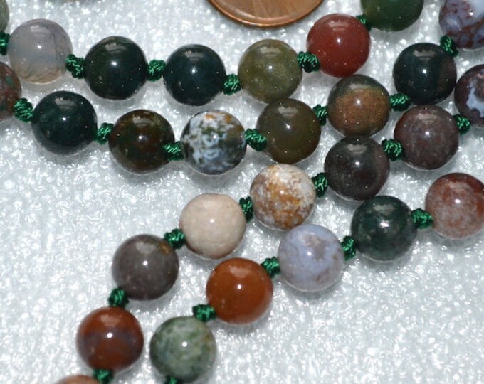 8mm Indian Agate Mala beads necklace agate necklace gemstone agate stone jewelry 108 beaded crystal layering minimalist green stone necklace