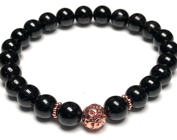 Black Tourmaline Stretch Bracelet, Emotional Healing, Depression, Insomnia, New Beginnings, Anxiety