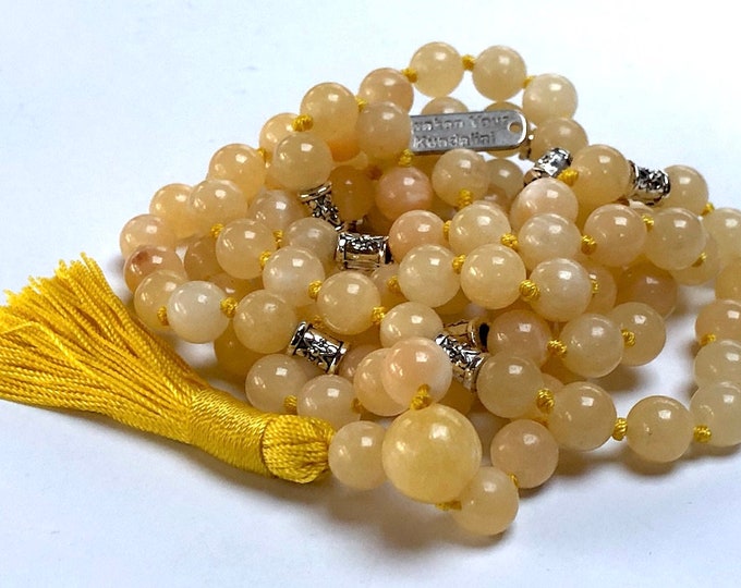 8 mm AAA Grade Yellow Calcite Mala Beads Necklace, Calcite Jewelry, Calcite Wrap Mala, Calcite knotted mala beads,