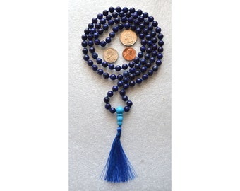 Lapis Lazuli Mala, Lapis Lazuli Necklace  for Third Eye Intuition, Handmade Indigo Yoga Necklace, Lapis Lazuli Mala Bracelet Wrap