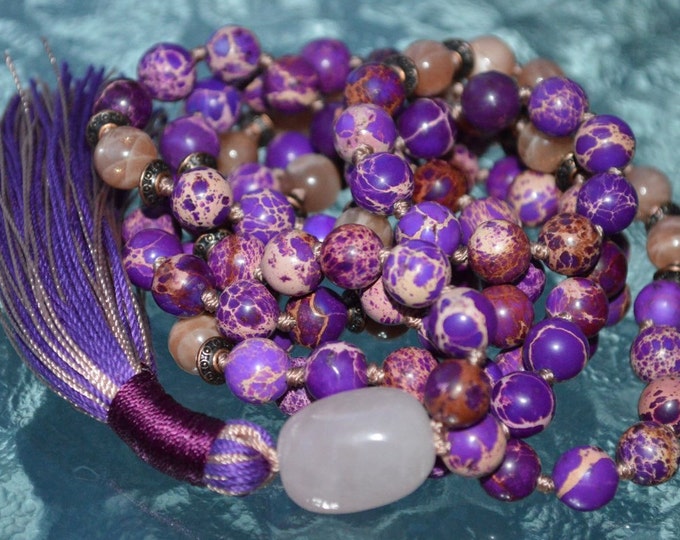 108 Purple Sea Sediment Necklace, Buddhist Mantra Mala Necklace, Meditation Beads, Zen Mala, Yoga Mala Necklace, Gemstone Mala Prayer Beads