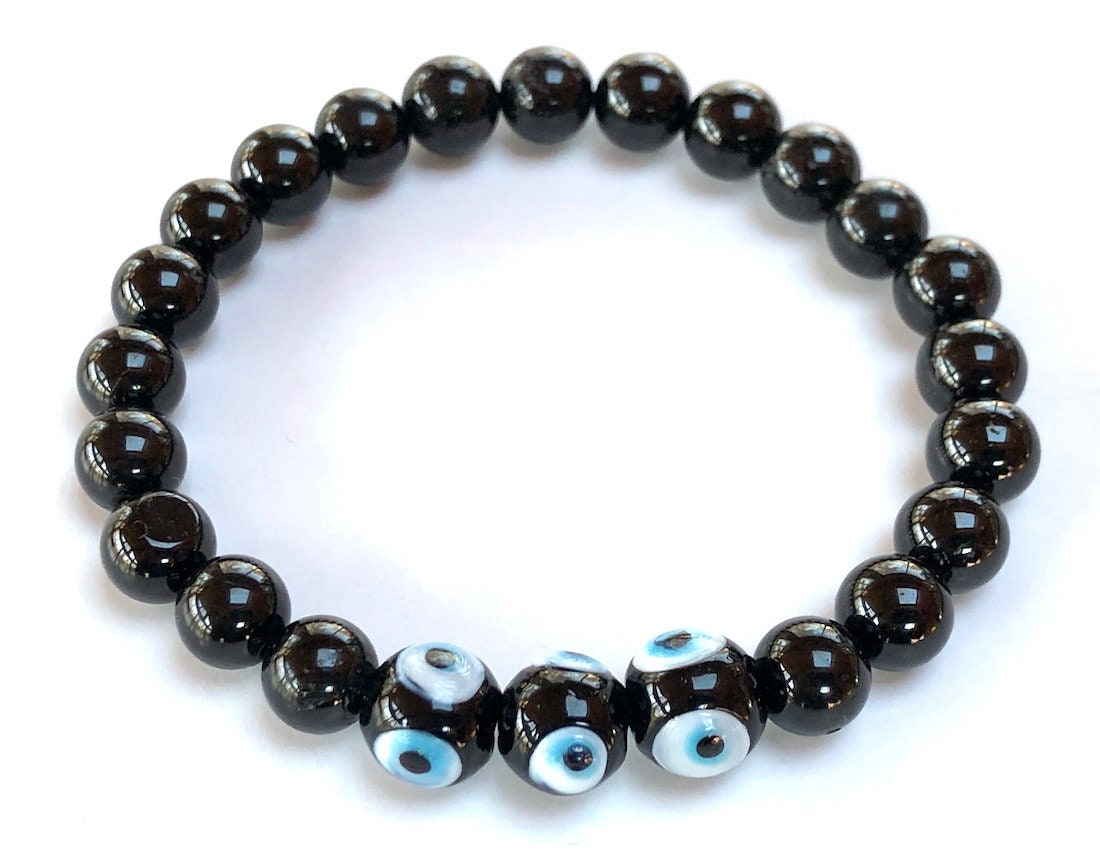 Friendship Bracelet Blue Evil Eye Black Tourmaline Charm Etsy