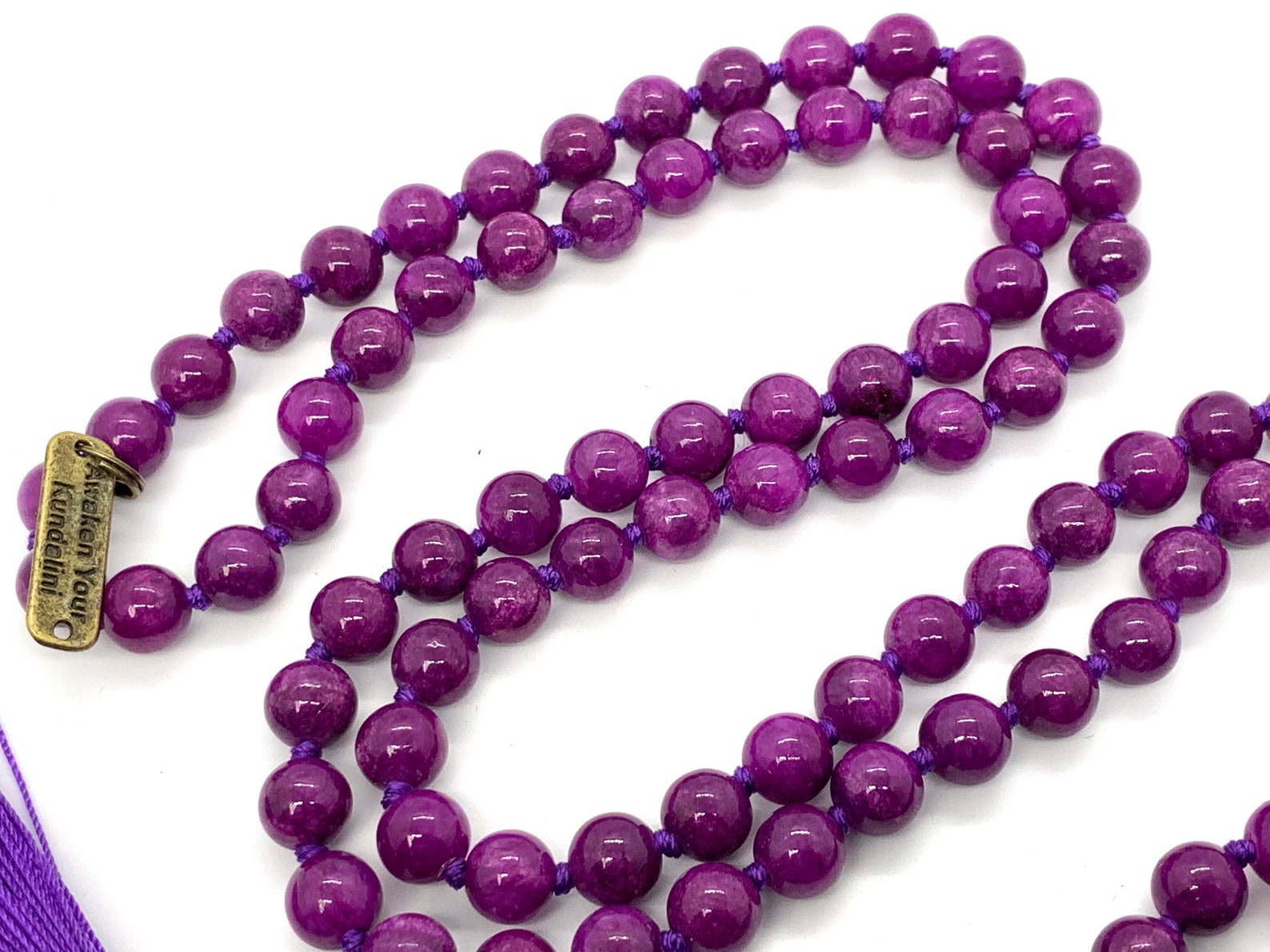 Mala Bead Necklace 108 Prayer Bead Necklace Purple Jade 108 Etsy