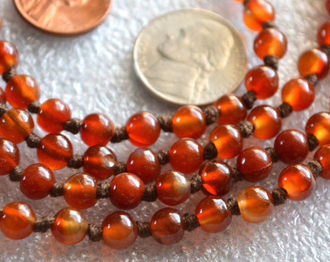 Orange Brown Jade Hand Knotted Mala Beads Necklace - Karma Nirvana Meditation 6mm 108 Prayer Beads For Awakening Chakra & KundaliniChristmas