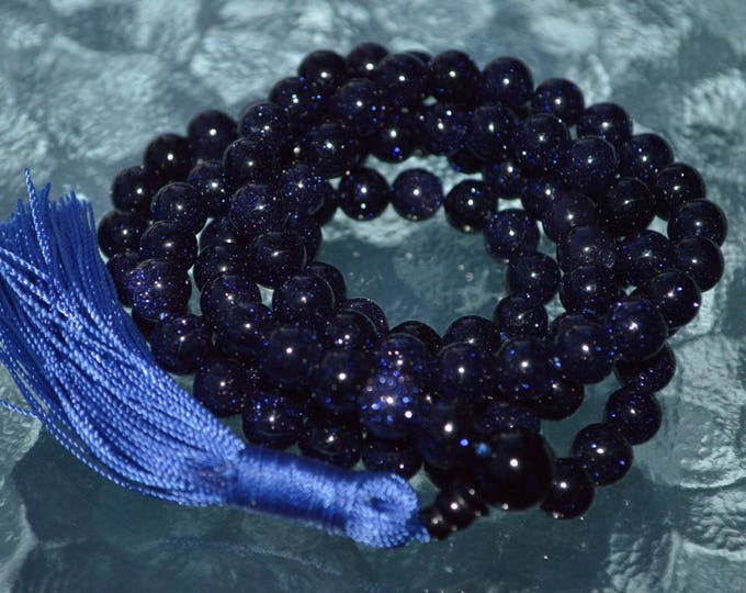 8mm Blue Goldstone Sandstone Onyx Prayer Beads HandMade Japa Mala - Karma Nirvana Meditation Awakening Chakra Kundalini Rosary,Gifts For Him