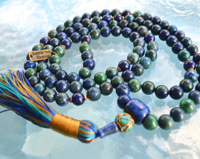 Malachite Azurite Necklace Beaded . Blue Green Stone Necklace . Azurite Malachite Bead Necklace