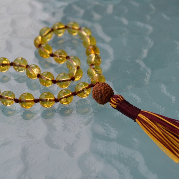 Rudraksh mala beads, 27+1, Rudraksha, 8 mm, Citrine beads, Prayer Beads, Yoga, Quarter Mala, Pocket mala, 27+1 - Abundance, Positive Energy