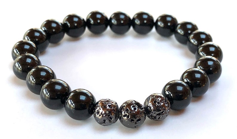Nickel Coated Basalt Lava /& Tourmaline Bracelet Protects from Negative Energy Black Tourmaline Bracelet Empath Protection EMF