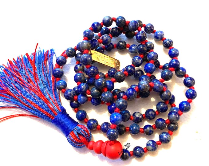 AAA Grade || Lapis lazuli mala beads || Yoga Jewelry || 6 mm, 8 mm,10 mm || Hand knotted || Natural Undyed || 108 prayer beads || Anxiety