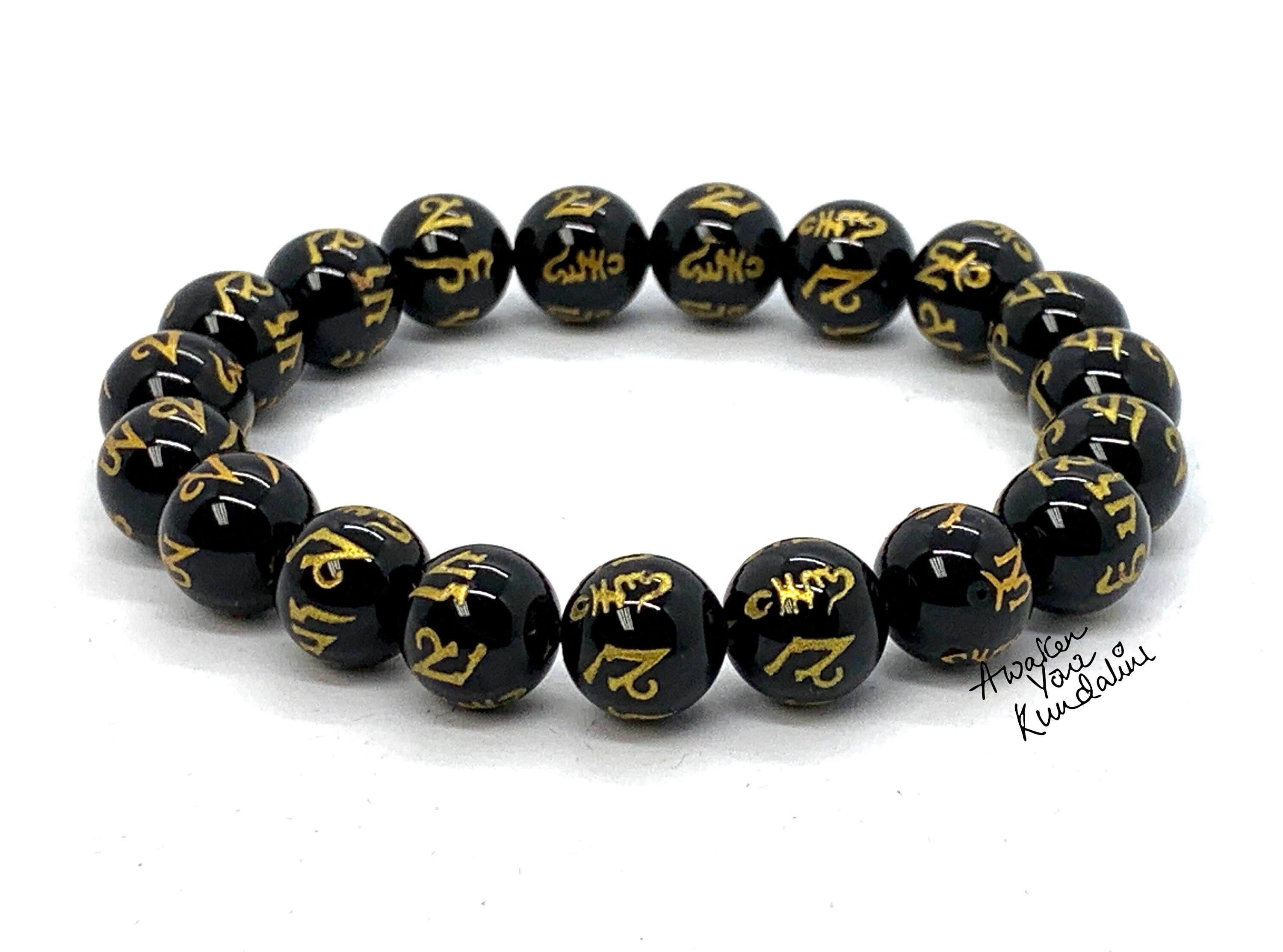 Black Obsidian Bracelet Om Mani Padme Hum Meditation Bracelet Yoga Mala  Chakra Natural Gemstone Beaded Stretch Bracelet Protection Bracelet