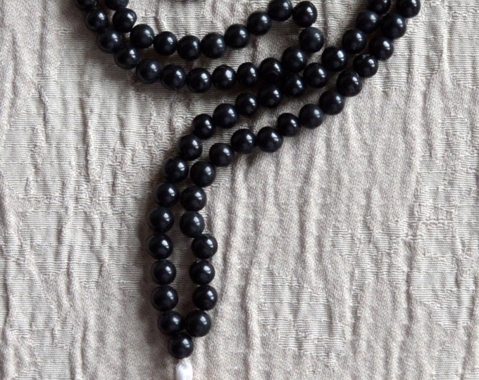 Black Onyx Japa Mala Hindu Tibetan Buddhist Prayer Karma Beads (108+1)-Energized A Grade Rosary For Chakras Kundalini Nirvana Meditation