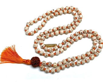 8 mm Tulsi Holy Basil Hare Rama Krishna Hand Knotted Mala Beads Necklace Energized Karma Nirvana Meditation 108+1 Beads For Awakening Chakra