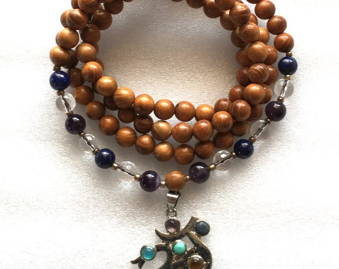 Seventh Chakra Mala, Crown Chakra Mala, 108 Wrap Mala Beads Necklace,Om Mala Beads, Wooden Wrap Mala, Cosmic Connection, Enlightenment