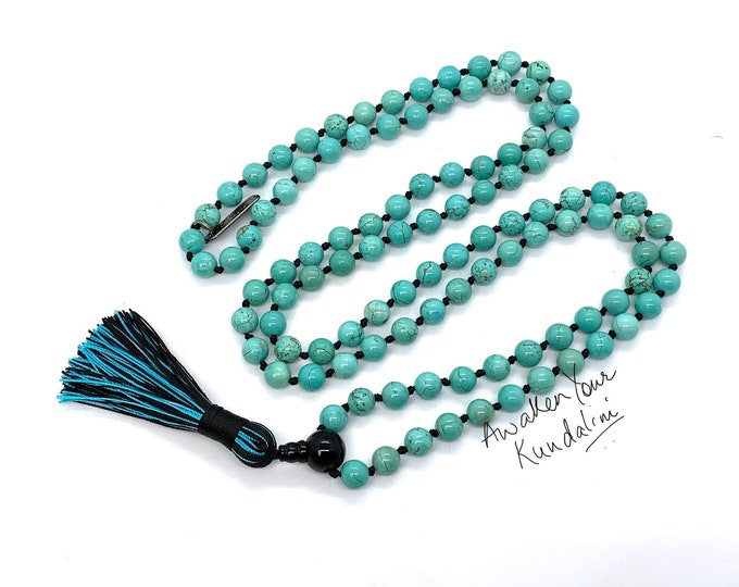 108 Beads TURQUOISE Healing Mala Beads Necklace, 7 Chakra Meditation Spiritual Protection Natural Stone Prayer Beads Necklace