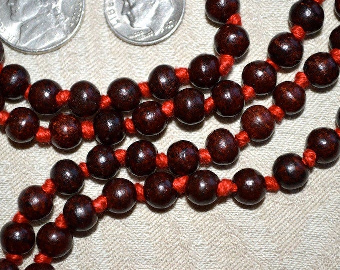 Red Rosewood Hand Knotted Mala 108 Beads Necklace - Karma Nirvana Meditation 7-8mm Prayer Beads For Awakening Chakra KundaliniChristmas