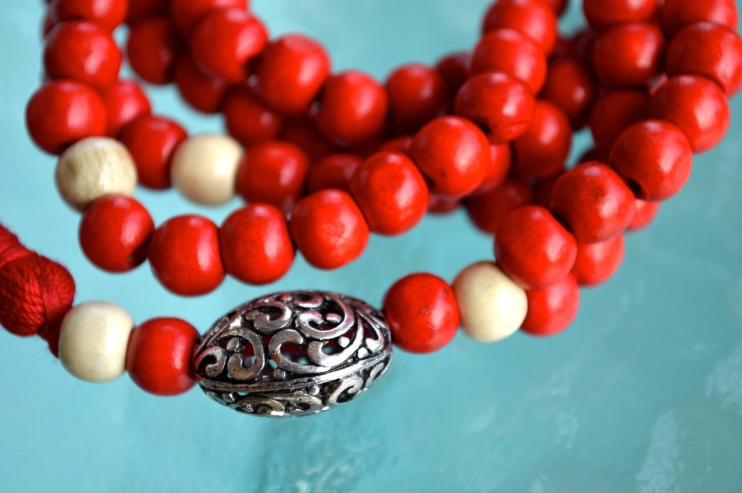 108 Wooden Dyed Handmade Mala Beads Necklace blessed Karma Nirvana