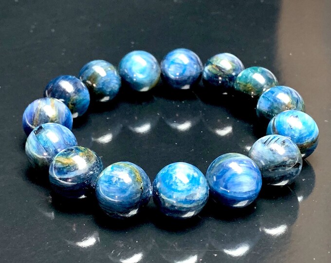 Energized 14 mm Kyanite Bracelet AAA Grade kyanite Brazil kyanite cabochons beaded bracelet natural kyanite jewelry throat chakra stones