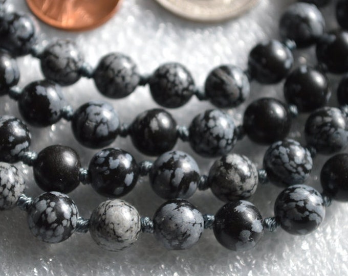 Snowflake Obsidian Detoxification stone Mala Black Stone Mala Necklace Knotted Crystal healing 108 chakra meditation bead Enhance Inner Self