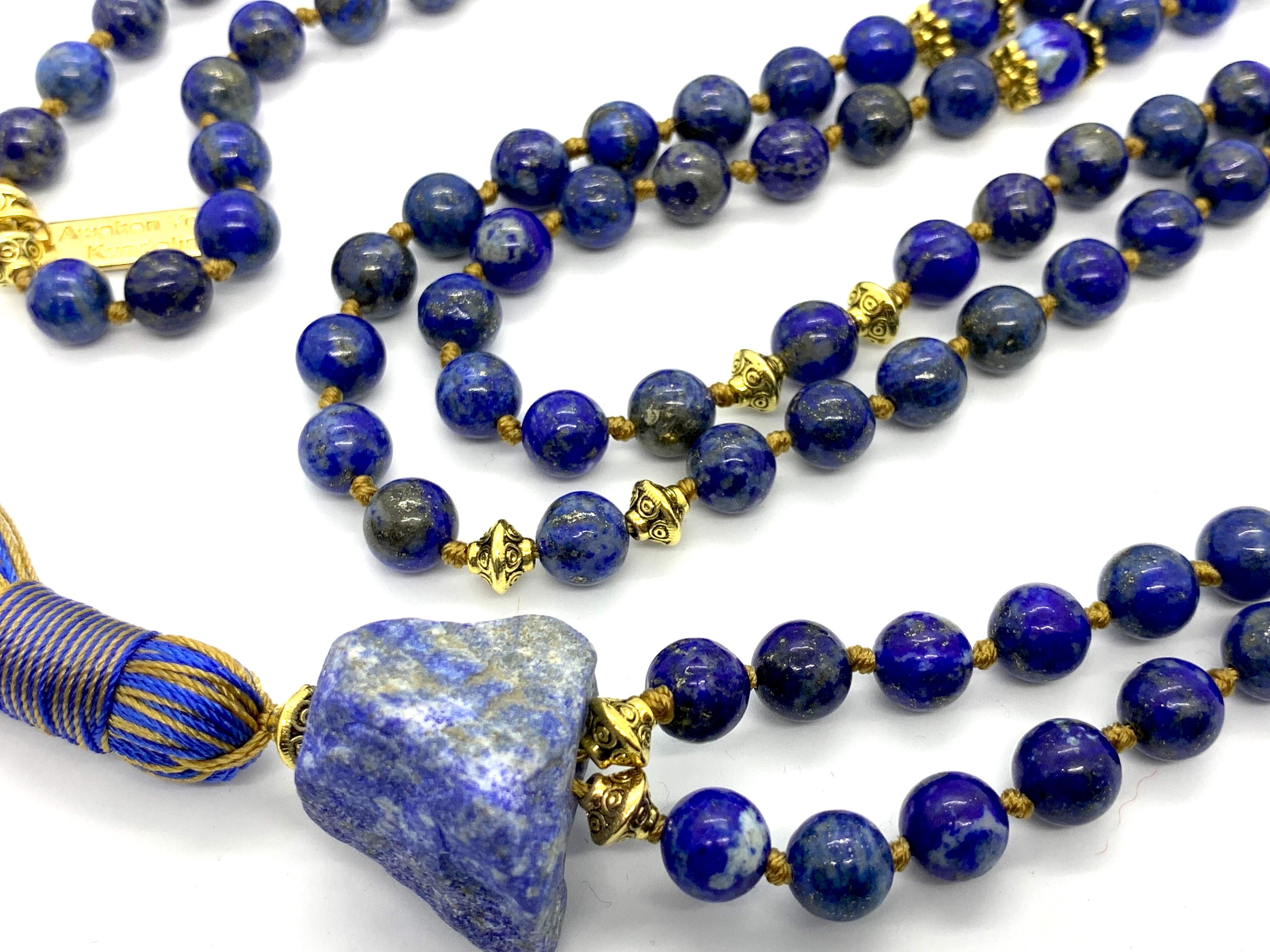 108 Blue Lapis Mala Beads Necklace Yoga Gift 108 Prayer Beads Japa Mala ...