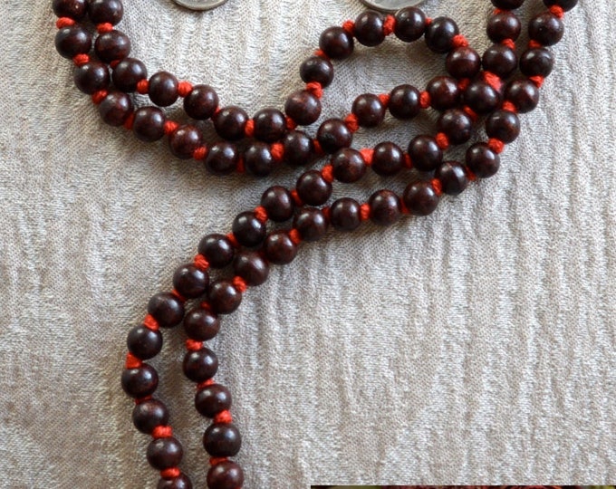 108 Red Sandalwood Hand Knotted Mala Bead Necklace, Laal Chandan Mala Beads Necklace, Chandan Mala, Energized Red Sandalwood Knotted Mala