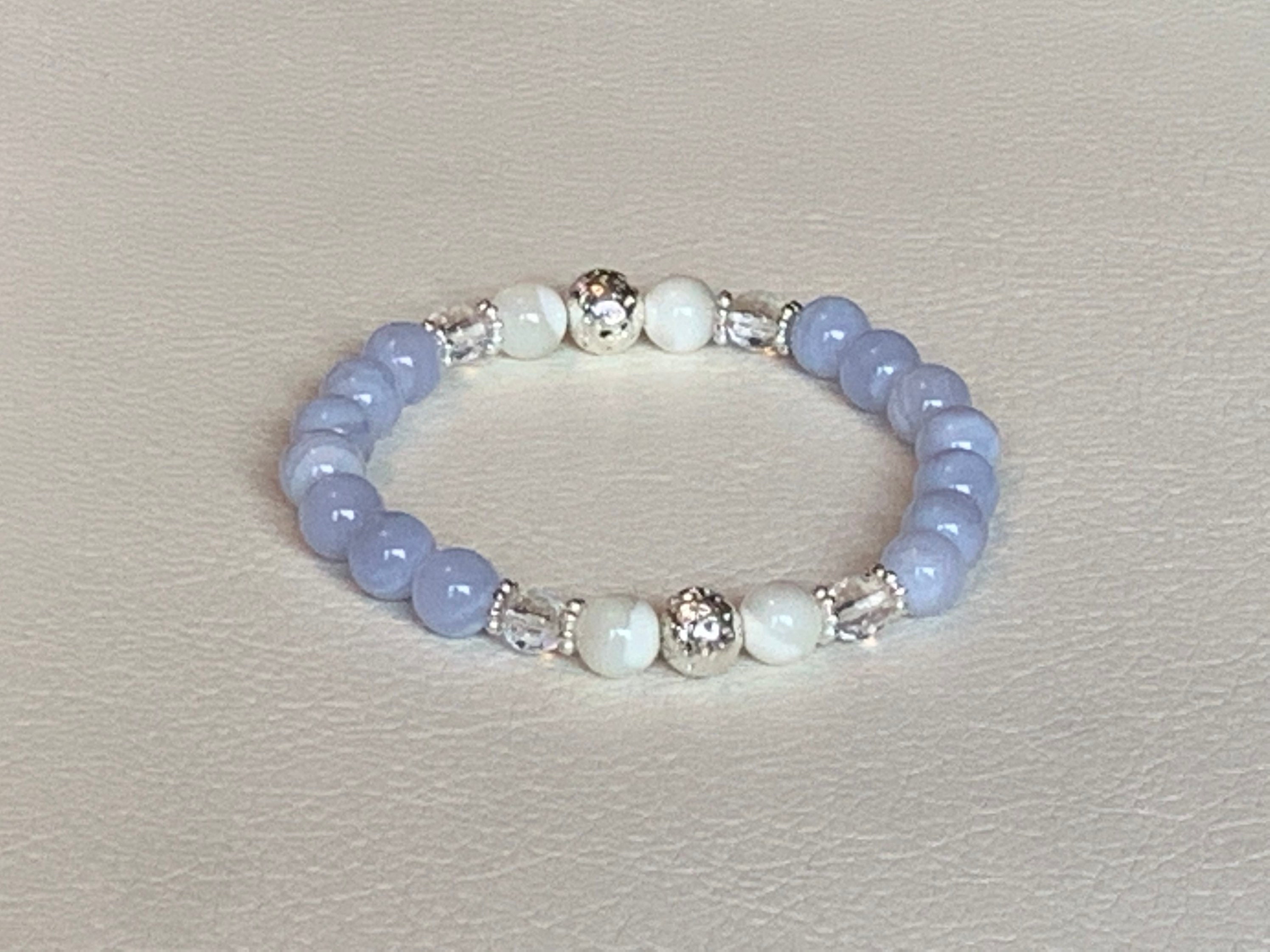 Blue lace agate bracelet, Silver beaded bracelet, Blue lace agate ...