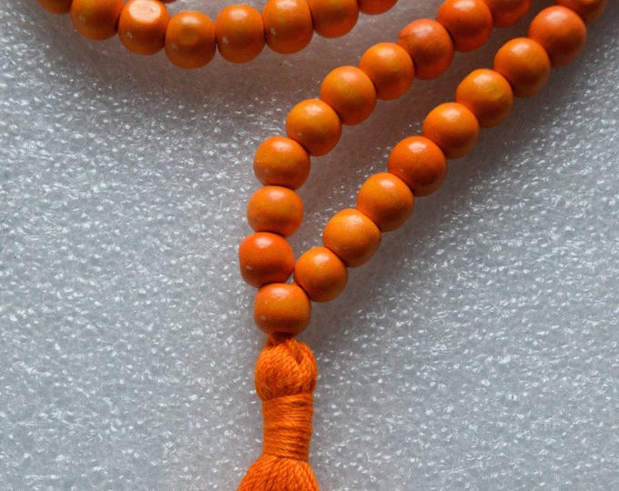 10mm Tulsi Holy Basil Orange Prayer Bead Hand Made Mala Necklace - Blessed Karma Nirvana Meditation 108 Beads For Awakening Chakra Kundalini