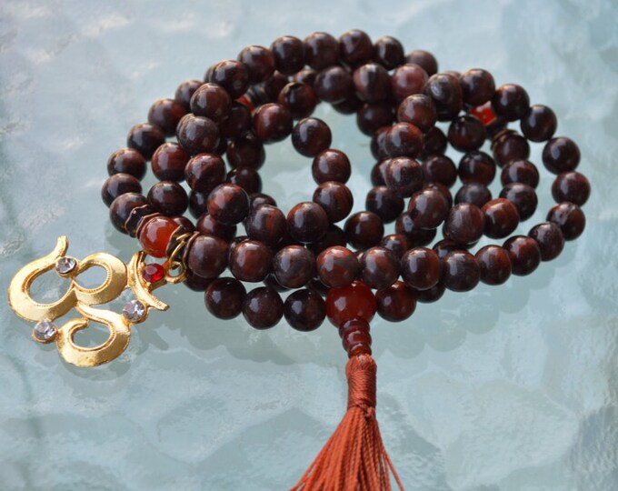 mahogany obsidian carnelian mens mala necklace mala beads 108 minimalist necklace birthstone necklace statement necklace om aum necklace 8mm