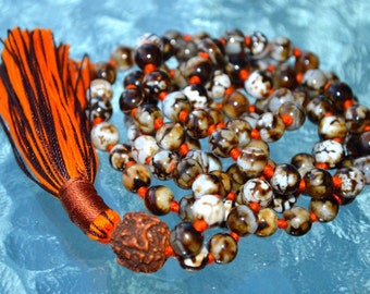Natural Leopard Vein Agate Mala Beads Necklace for Overcoming past Traumas guided to new opportunities Attracting right energies Journeying