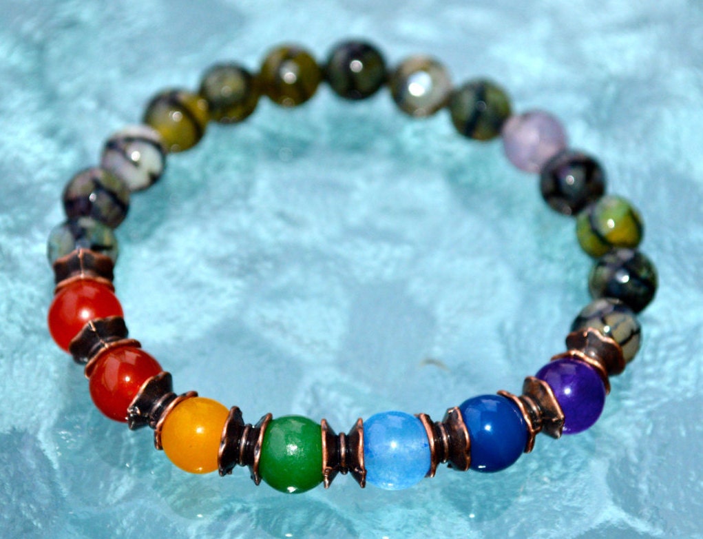 Seven Chakra Bracelet with White Agate Beads