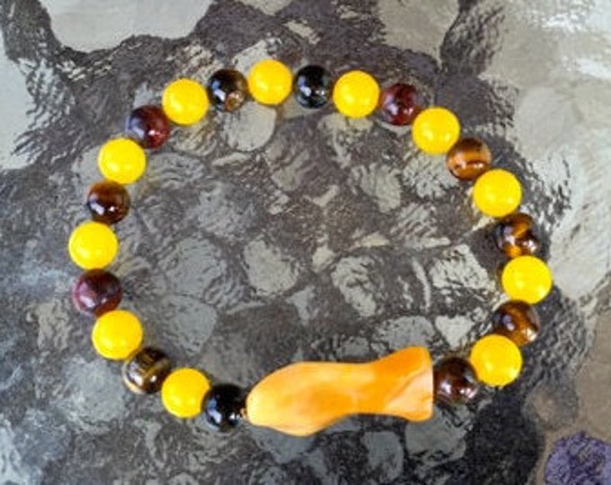 Tiger Eye & Yellow Jade Wrist Mala Beads Healing Bracelet - Energized Karma Nirvana Meditation Rosary For Awakening Chakra Kundalini