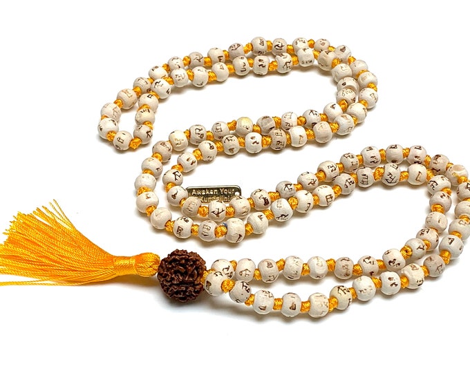 8 mm Tulsi Holy Basil Hare Rama Krishna Hand Knotted Mala Beads Necklace Energized Karma Nirvana Meditation 108+1 Beads For Awakening Chakra