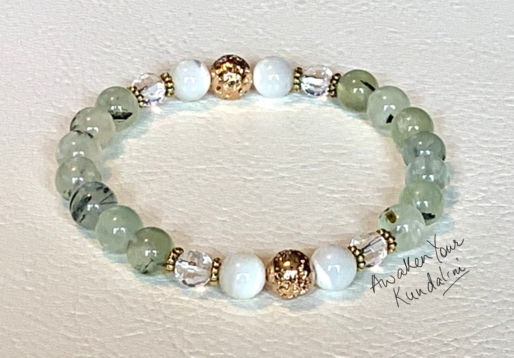 Natural Prehnite Bracelet love crystal chakra anniversary gift