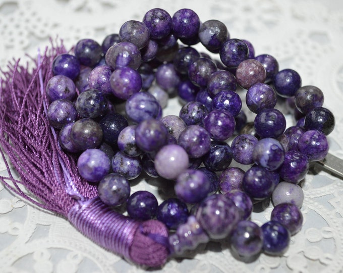 108 Beads Healing Mala Necklace,7 Chakra Charroite Tassel Necklace, Meditation Spiritual Protection Necklace,Natural Stone Mala Prayer Bead