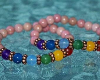 7 Chakra Bracelet with Rhodonite Beads, For Men & Women