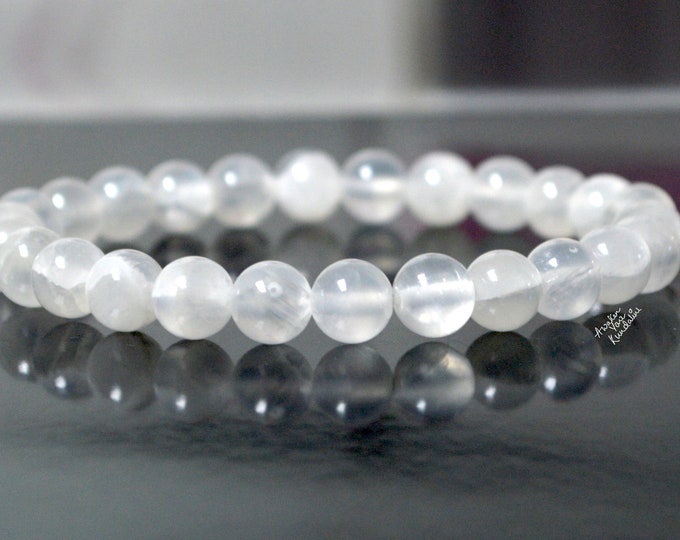 AAA Natural Selenite Bracelet anxiety crystal healing jewelry protection Beaded mala beads meditation Crown Chakra Reiki Yoga Mala for women
