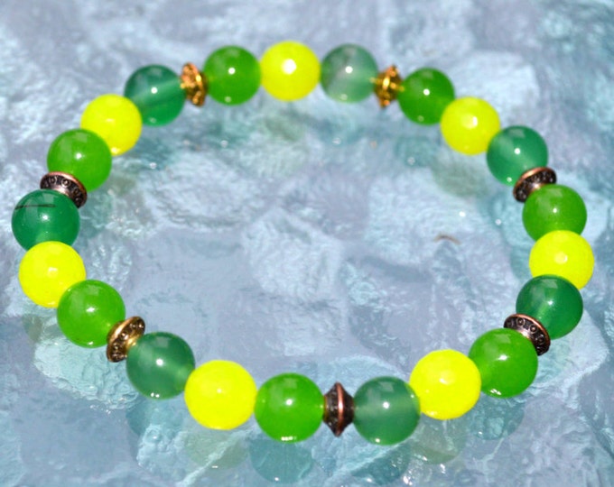 8mm Green Yellow Jade Wrist Mala Beads Healing Bracelet - Blessed Karma Nirvana Meditation Prayer Beads For Awakening Chakra Kundalini