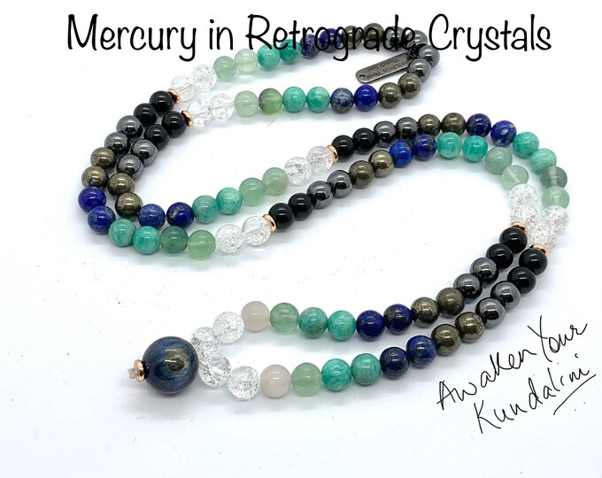 Crystals for Mercury in Retrograde Mala Necklace Retrograde moon phase healing crystals planetary crystal healing Celestial protection