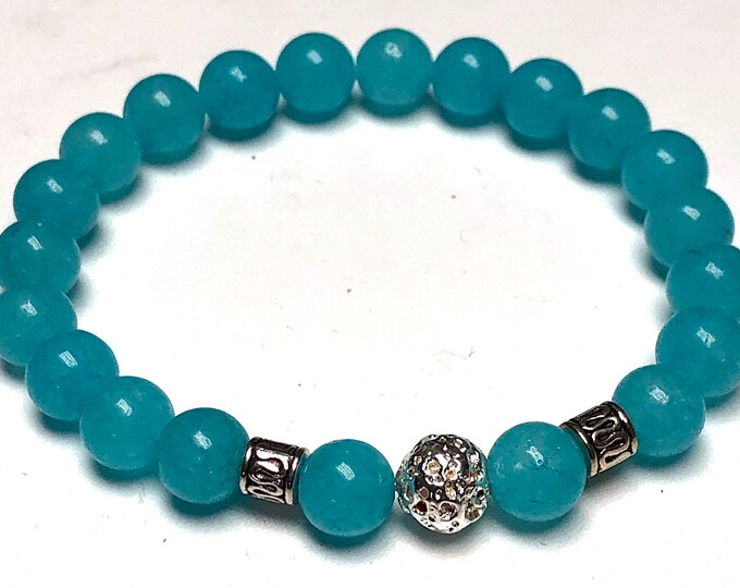 Aquamarine bracelet March birthstone jewelry Throat Chakra stone Birthday gifts for mom gifts for wife gift for sister gift for grandma gift