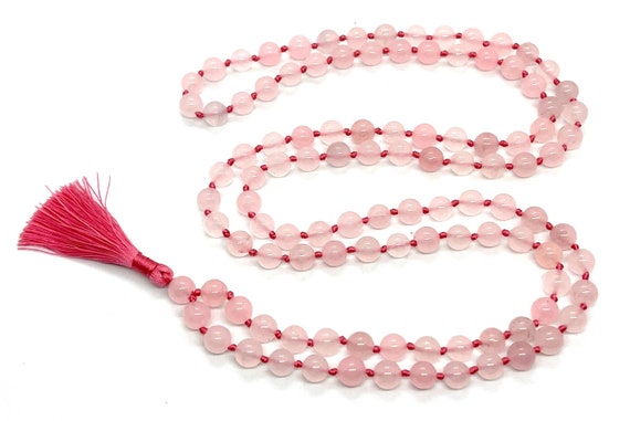 Discover Love & Harmony: Hand-Knotted 108 Pink Bead Jade Mala Necklace for Buddhist Meditation,  Pink Jade, Inner Peace, Love Mala