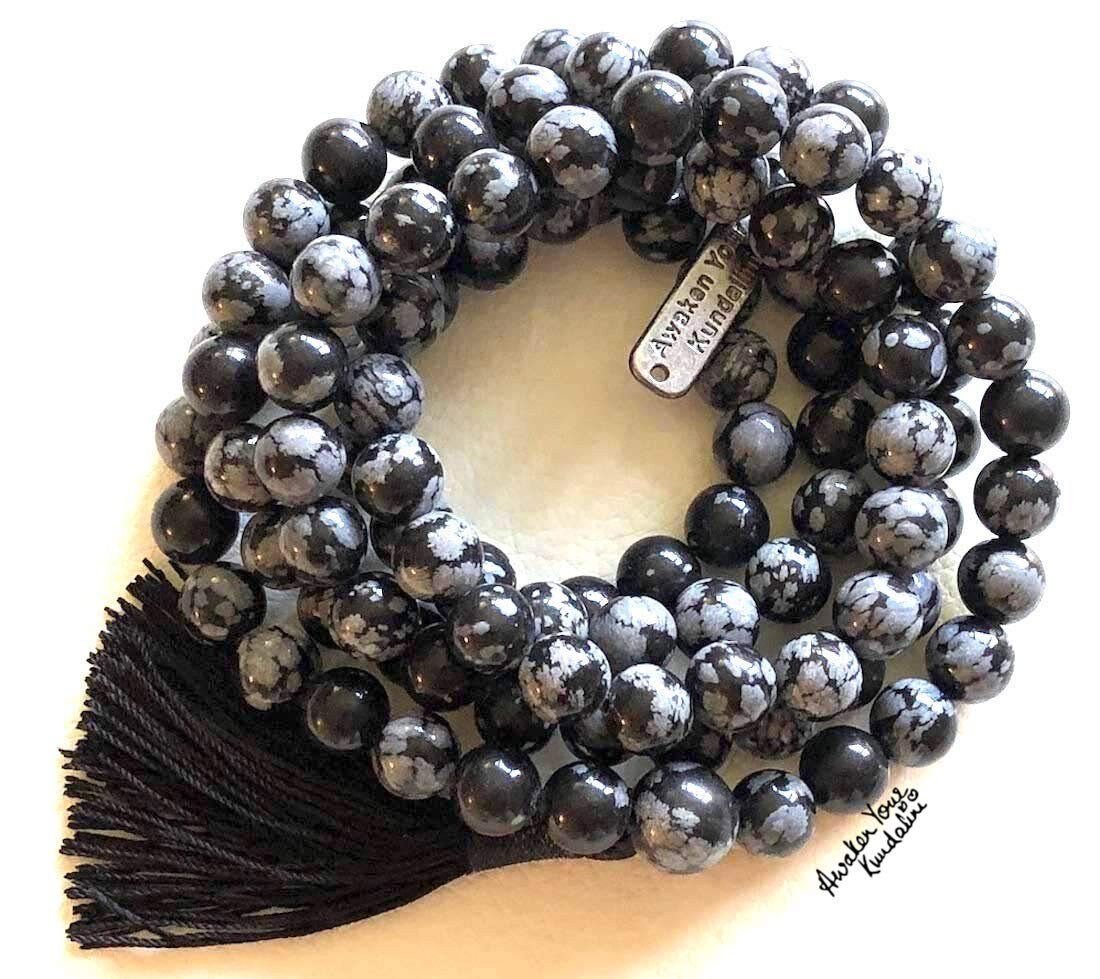 COAI Yin Yang Black Obsidian Azurite Stone 108 Mala Beads Necklace -  Walmart.com