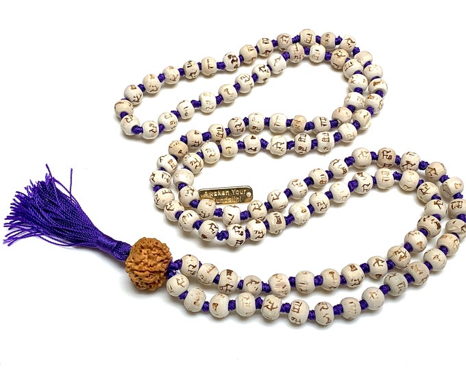 8 mm  Tulsi Holy Basil Hare Rama Krishna Hand Knotted Mala Beads Necklace Energized Karma Nirvana Meditation 108+1 Beads For Awakening Chakr