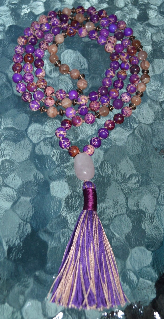 108 Purple Sea Sediment Necklace, Buddhist Mantra Mala Necklace, Meditation  Beads, Zen Mala, Yoga Mala Necklace, Gemstone Mala Prayer Beads